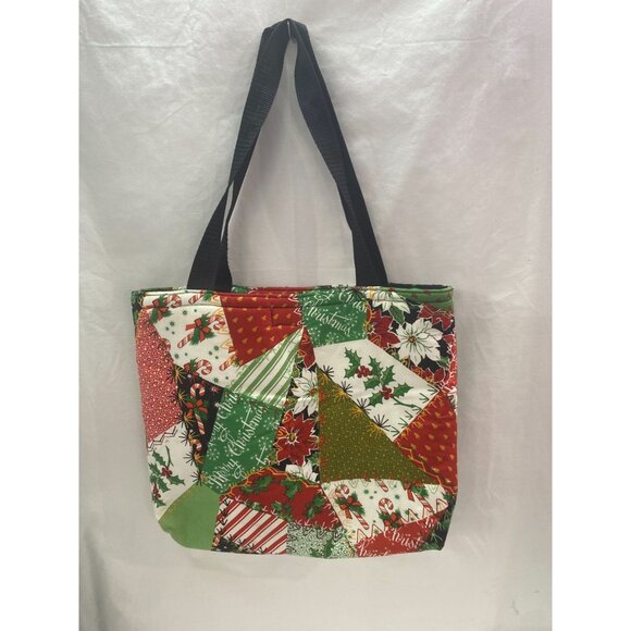 Handmade Quilted Christmas Tote with Inside pocket Velcro Closure - Picture 3 of 5